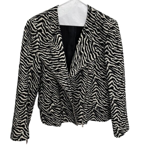 Louben Moto Zebra Print Wool Blend Womens Jacket Size 10  Asymmetric Zipper - Picture 4 of 16